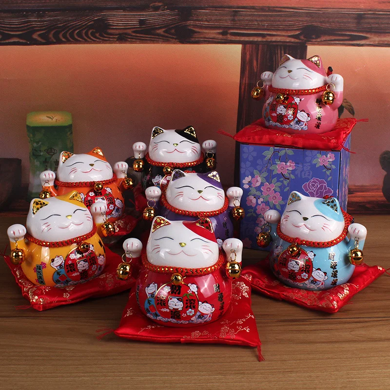 

4.5 Inch Lucky Cat Piggy Bank Japanese Cartoon Ceramic Ornaments Store Opening Gift Front Desk Lucky Jewelry Home Decorations