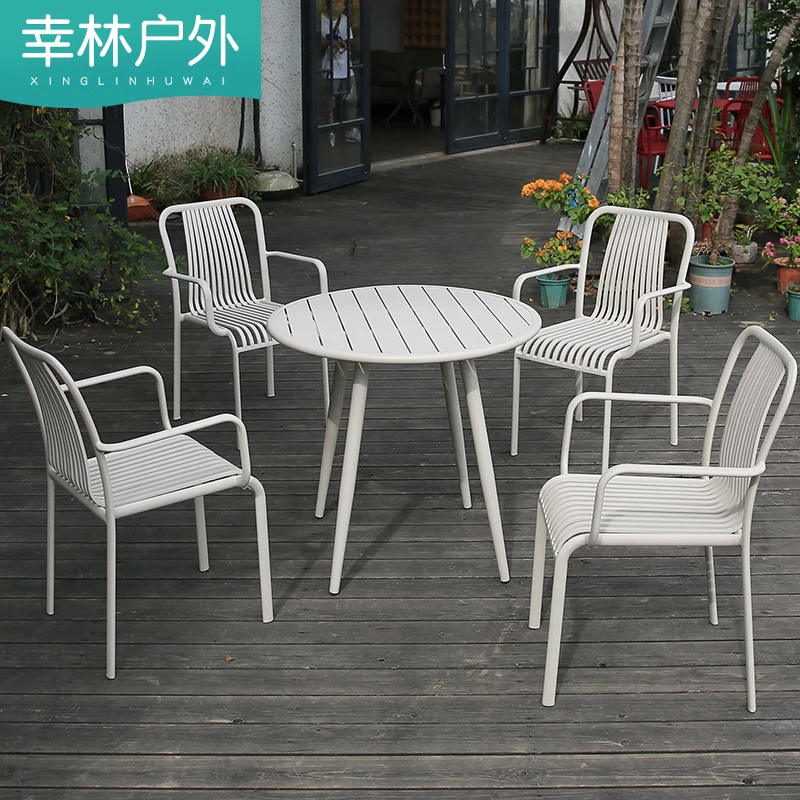 

Color outdoor tables and chairs combination Internet celebrity open-air cafe with all-aluminum courtyard outdoor leisure balcony