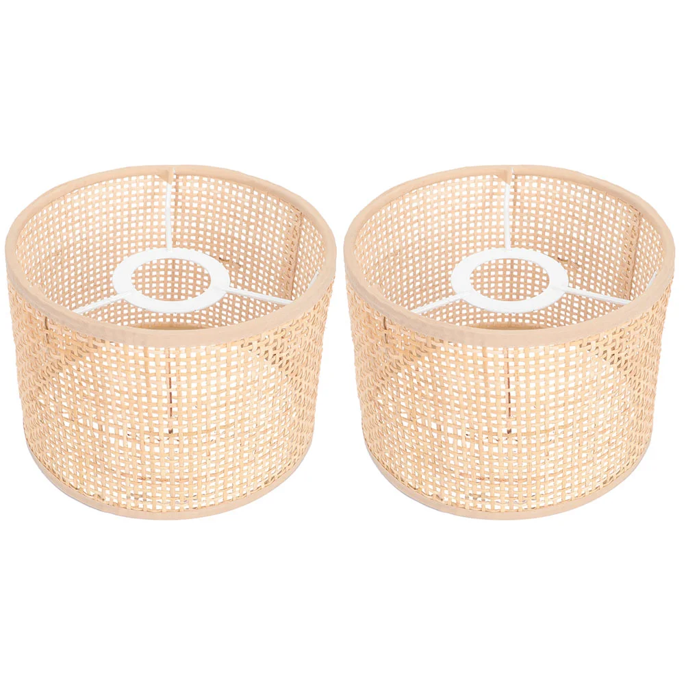 

Rattan Lamp Shade Table Woven Lampshade Grid Real (16*12 Squares) 2pcs Chandeliers Decorative Shades Light Cover Brown Bamboo