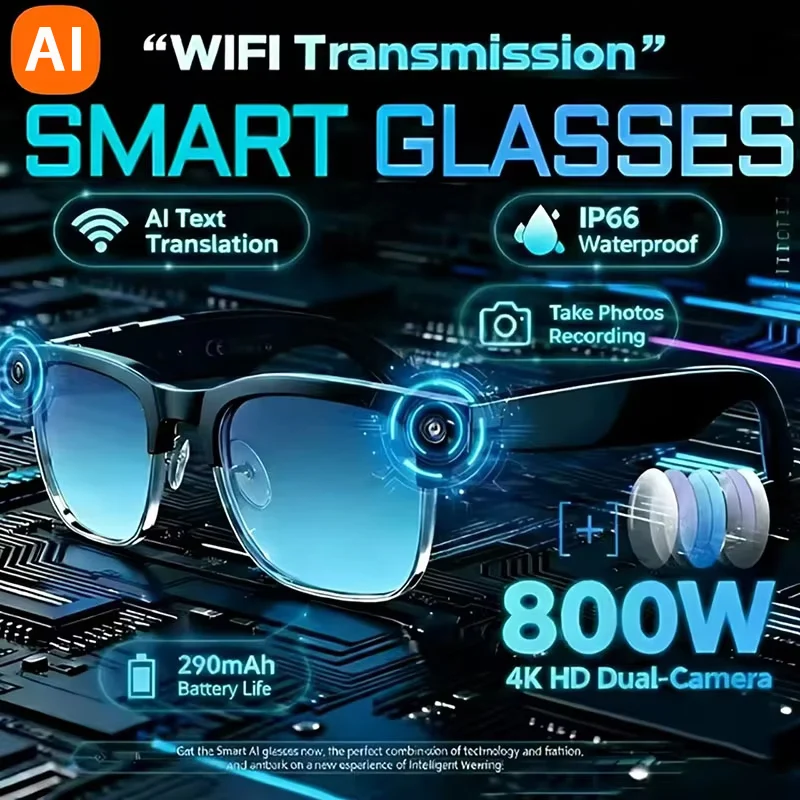 

Anti‑shake Cam Glasses 800W Color-Changing 6K AI Smart Translation Glasses Photo Video Recording Sunglasses Waterproof