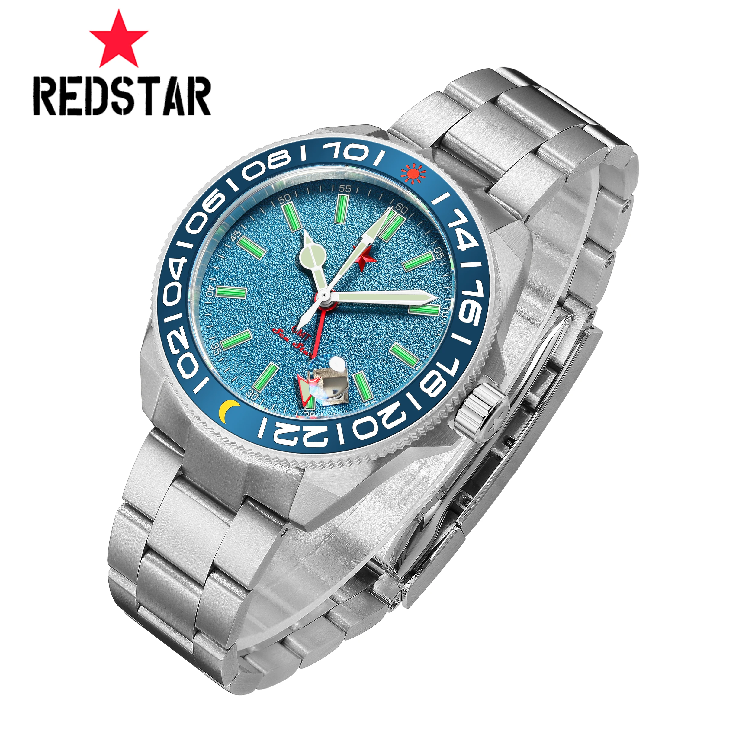 

Автоматические механические часы Red Star NH34 GMT с двумя часовыми поясами, 5ATM, 40 мм, минеральное стекло, суперлюминесцентные, с четырьмя стрелками