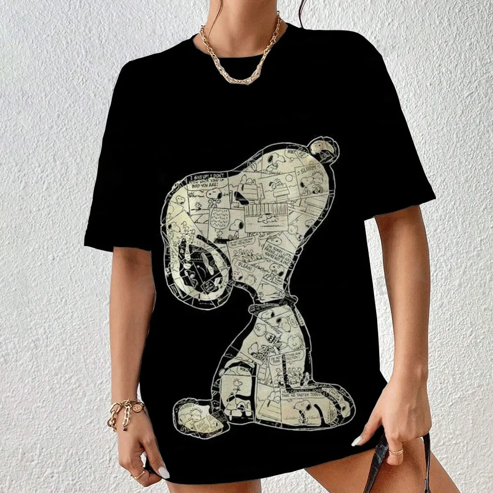 Women\'s Snoopy T Shirts Summer Casual Short Sleeve Harajuku Korean Style Tops Disney 3D Print Kawaii Female T-shirt Woman Top