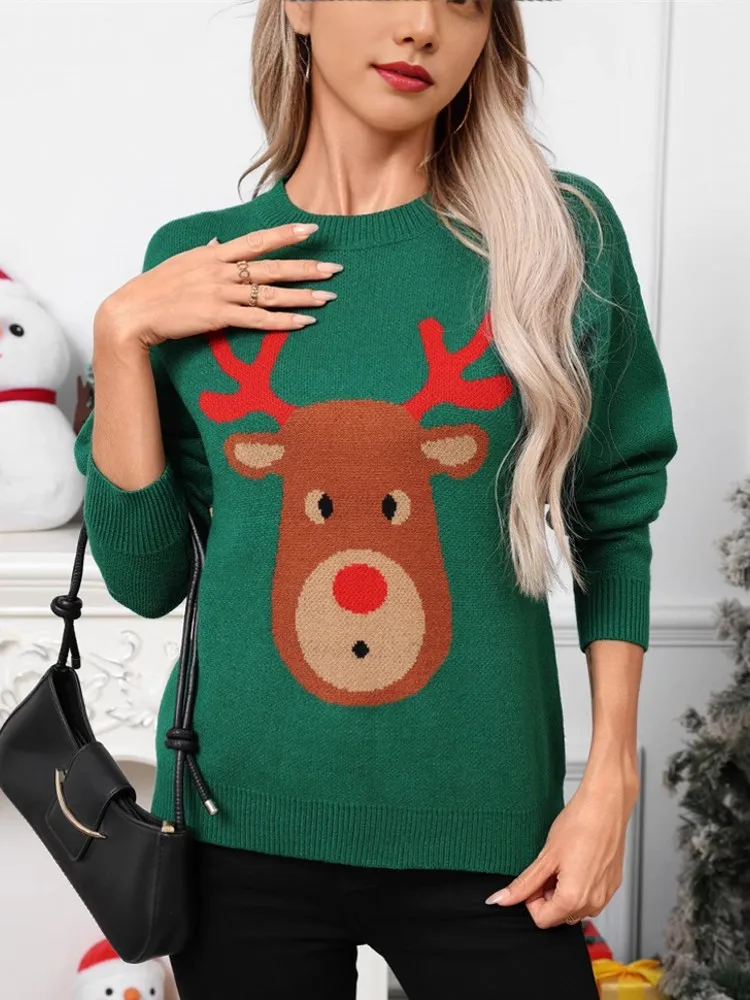 

Christmas O-Neck Sweater Women Fashion Simple Winter Pullover Jumper High Elastic Knitted Fall Female Basic Casual Pullover Tops