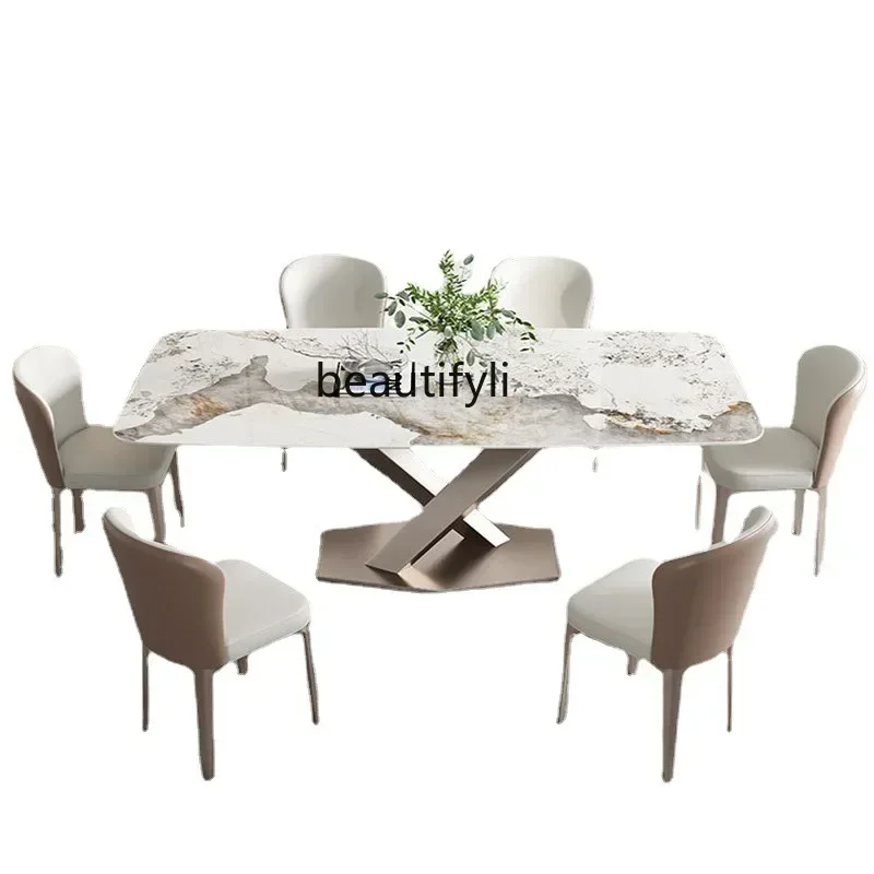 

C456 Italian minimalist rock slab table high-end light luxury modern simplicity,living room rectangular dining table and ch