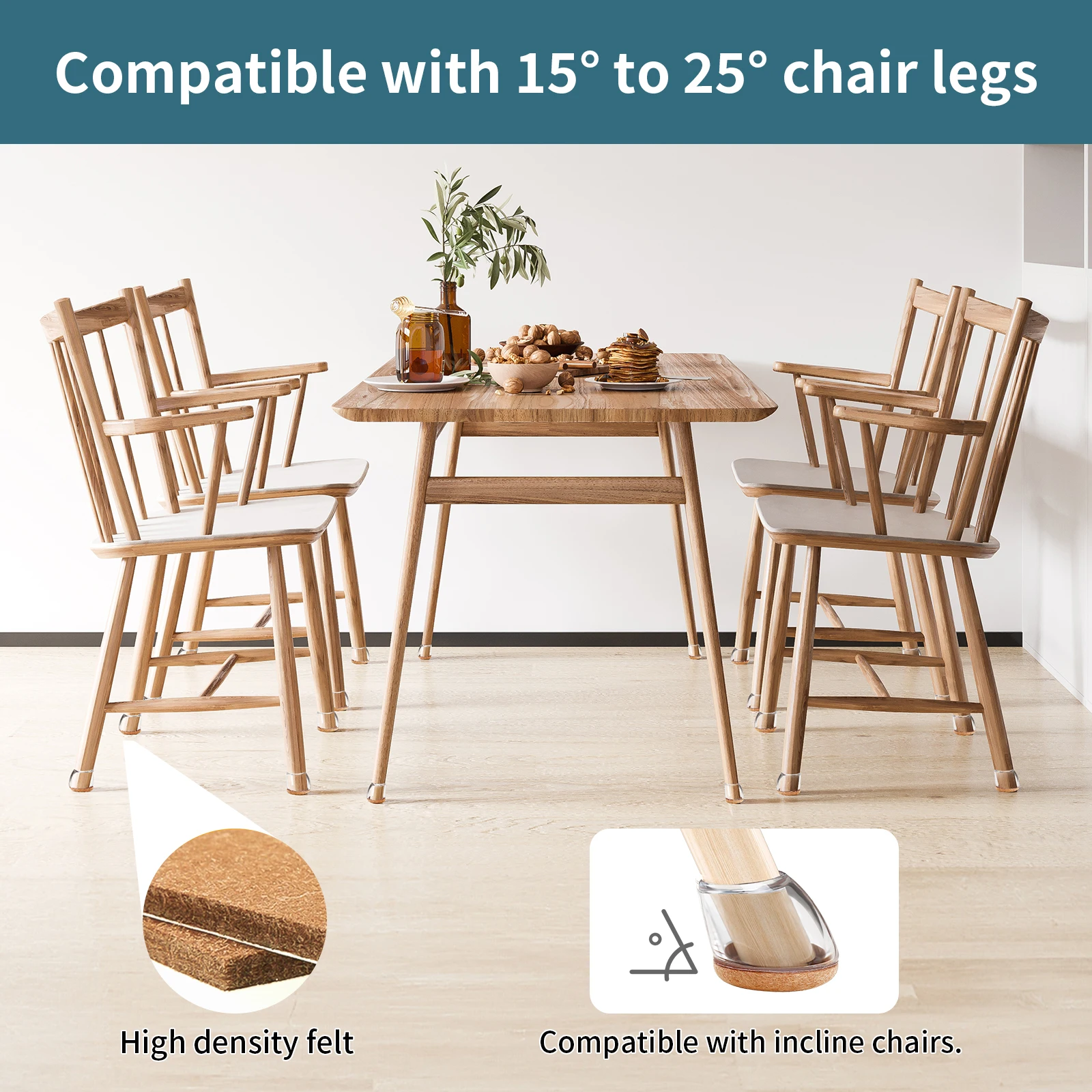 16PCS Chair Leg Floor Protectors Silicone Chair Leg Caps for 15~25° Tilt Chair Legs Hardwood Floor Non Slip Felt Furniture Pads