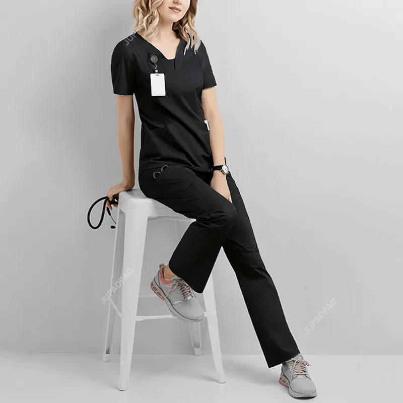 

Nurse Uniform for Women Men Scrubs Suit Dental Hospital Set Work Wear Beauty Salon Clothing Elasticity Cotton Spandex Body