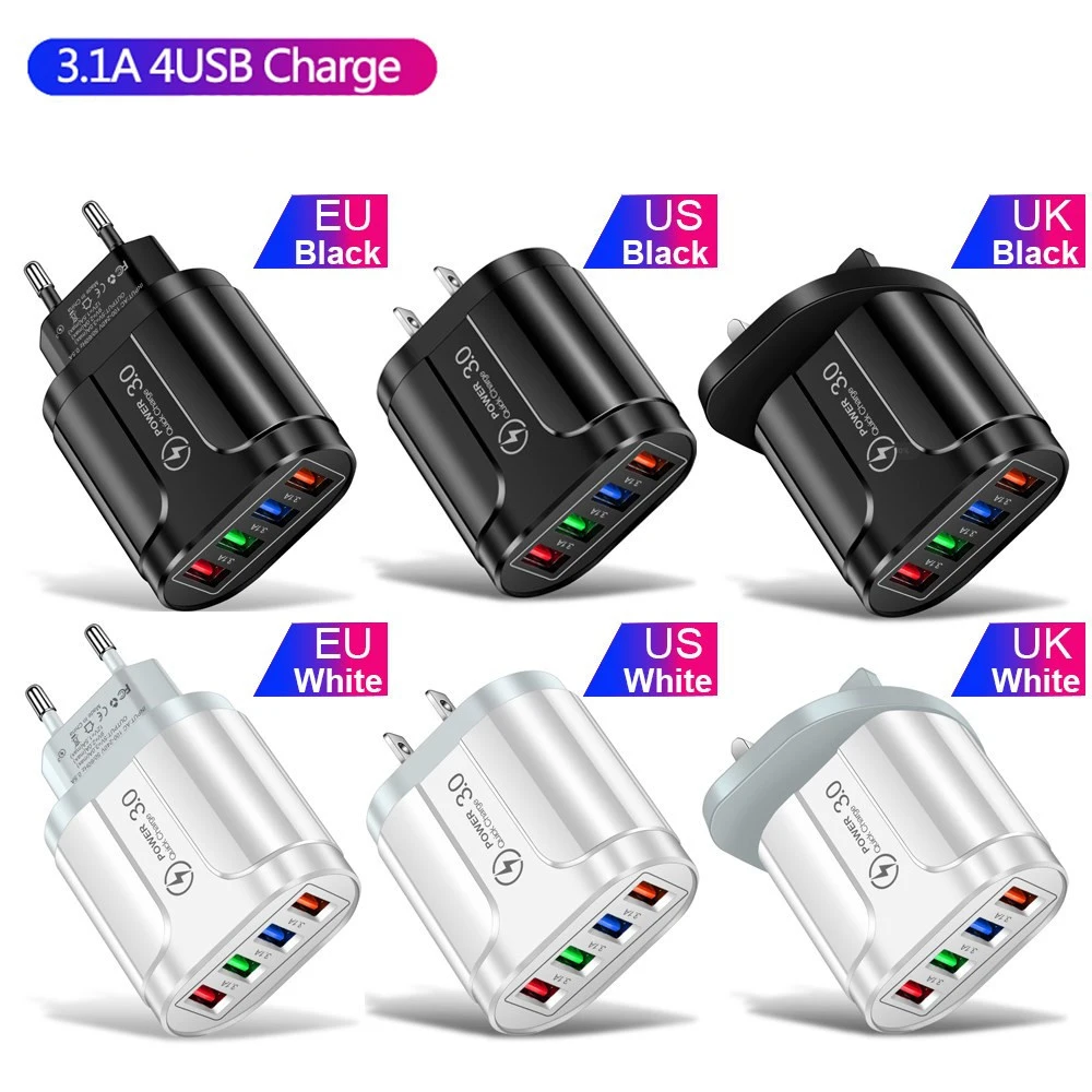 Uthai-携帯電話充電器,トラベル充電器付き4ポートLEDライトデバイス,USB充電器,HC-385 3a