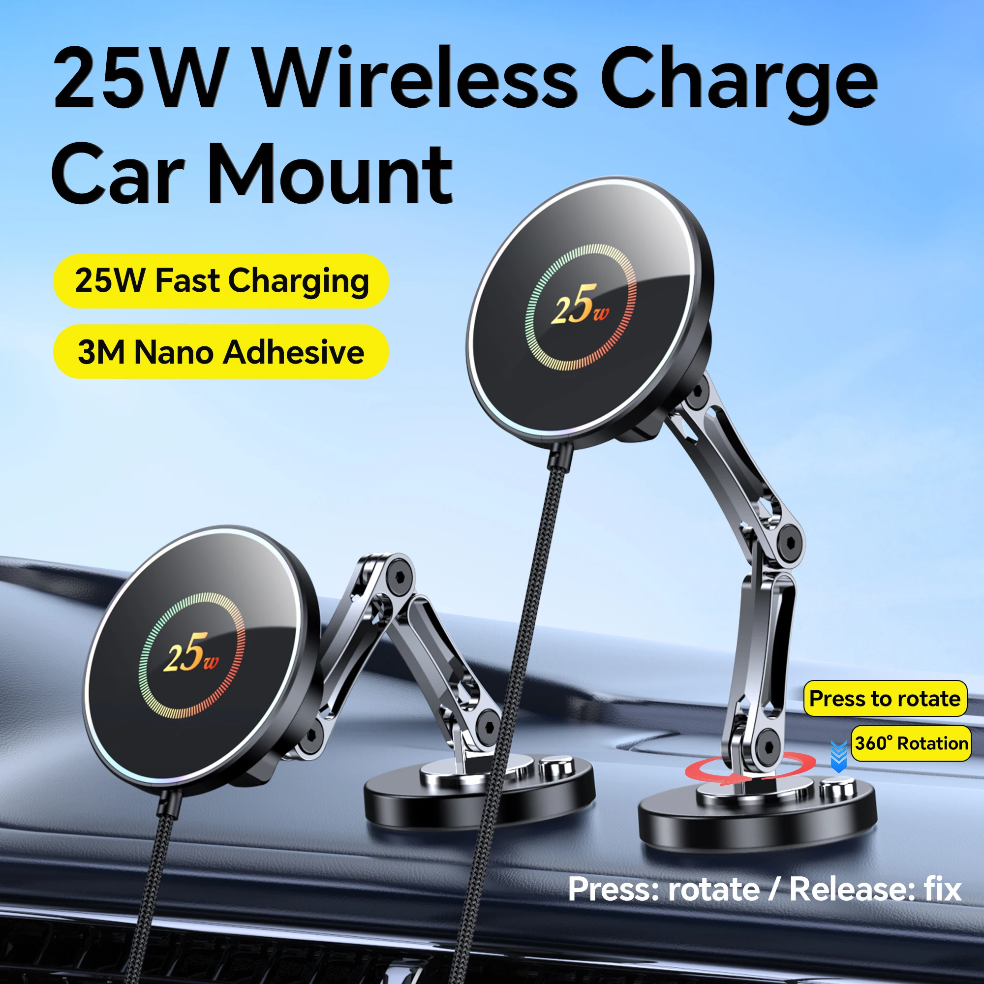 Car 25W Magnetic Wireless Charger Phone Holder Dashboard Stand For Magsafe iPhone 17 16 Samsung S26 Ultra Fast Charging Station