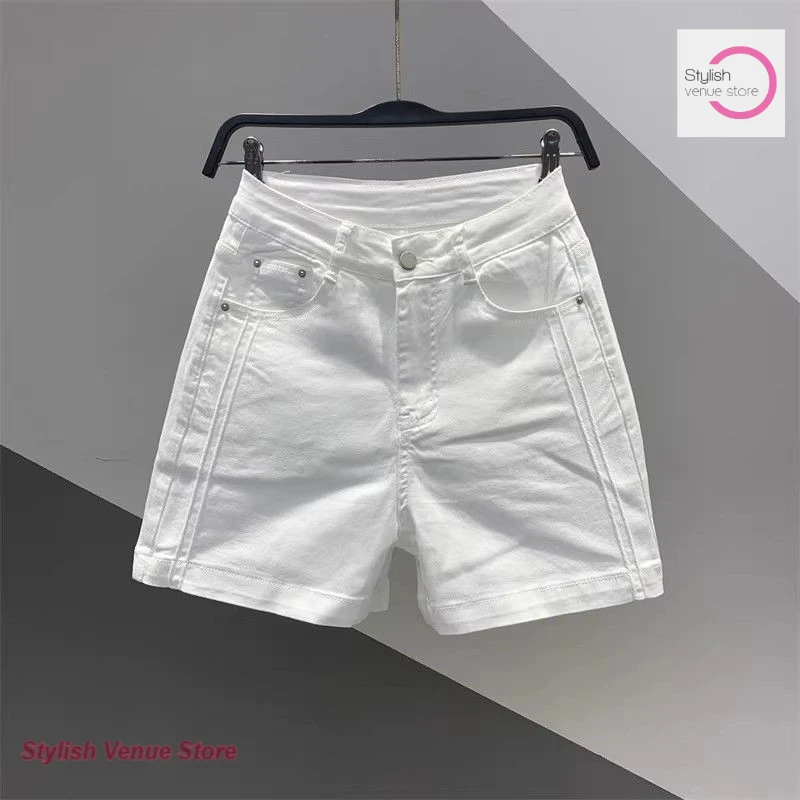 Korean style solid color casual denim five-point shorts women's summer new temperament Joker loose slim A-wide leg hot pants