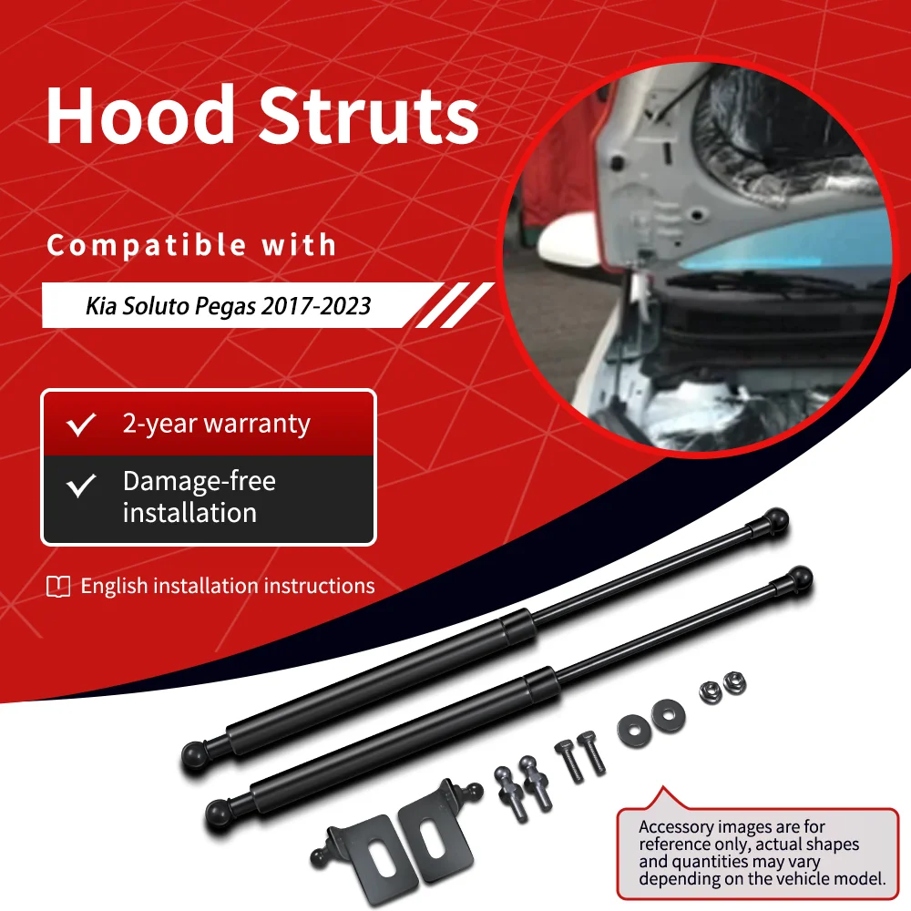 SEMTAY Hood Struts Compatible with Kia Soluto Pegas 2017-2023 Bonnet Lift Support spring Shocks Damper