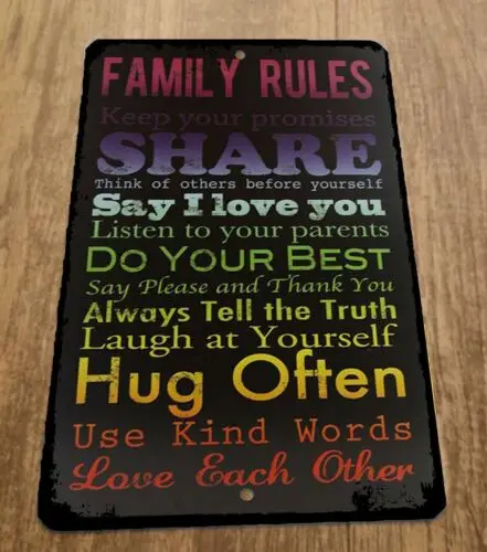 Family Rules Share Say I Love You Hug Often 8x12 Metal Wall Quote Sign