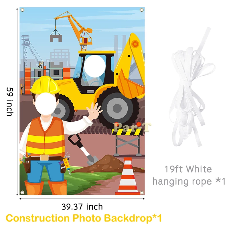 Construction Truck Photo Door Banner Excavator Operator Birthday Party Photography Backdrop Photo Props Pretend Play for Kids