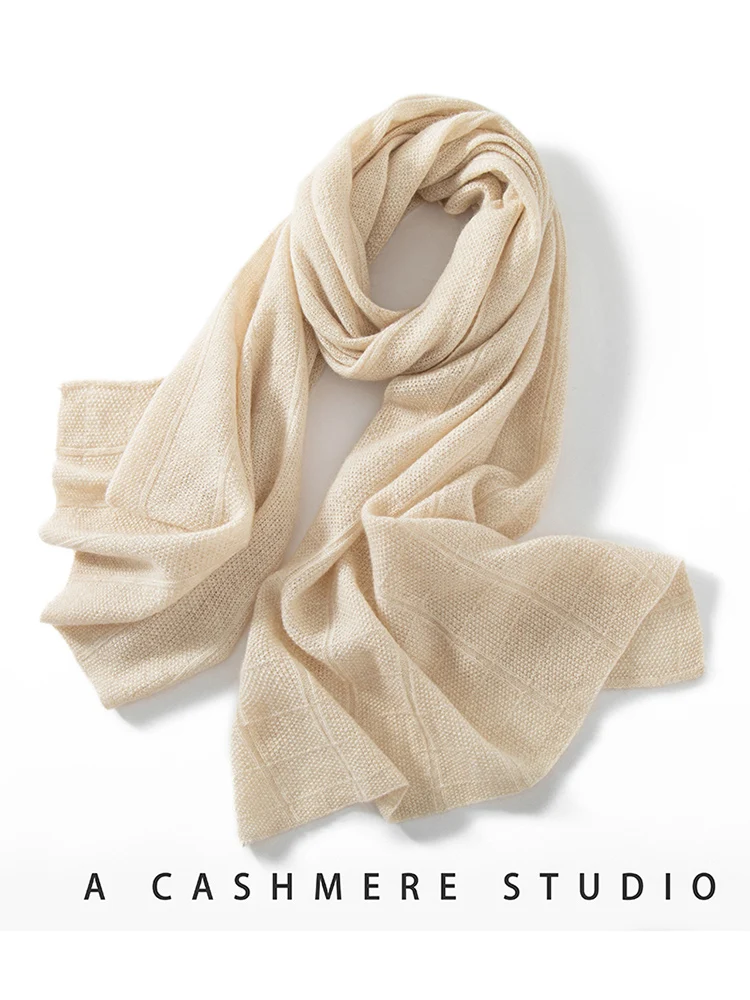 Women's Cashmere Scarf Square Grid Knitted Warmth Versatile Autumn Winter Fashionable Neck Warmer Wrap Versatile All-Season