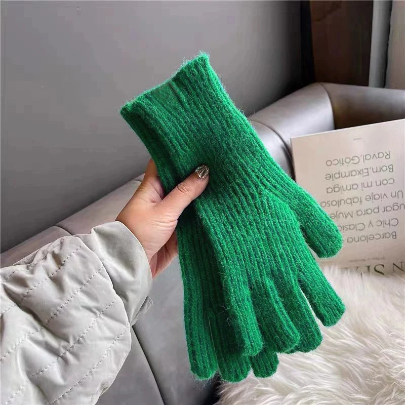 Winter Knitted Gloves Men Women Touch Screen Cold-proof Warm Full Finger Gloves Korean Style All-match Cycling Wool Gloves