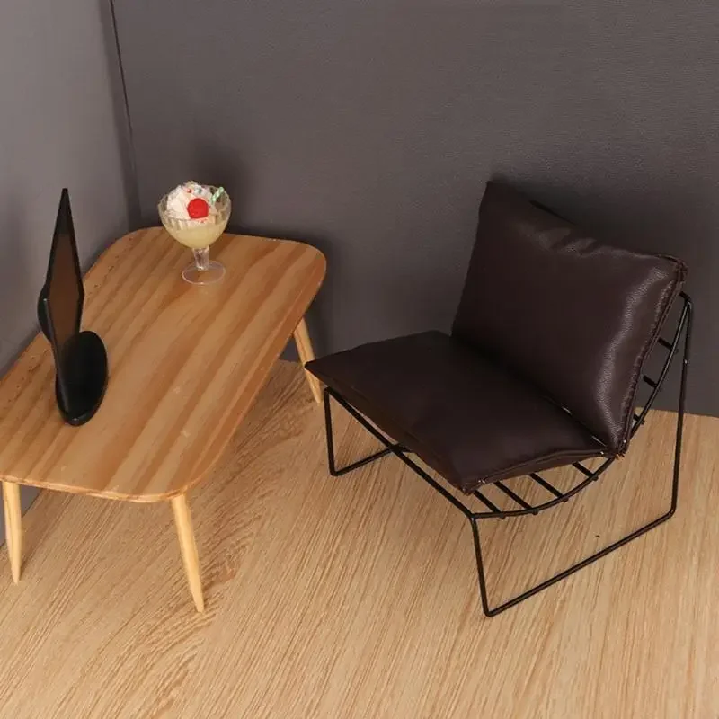 

1/6 Scale Alloy Dollhouses Sofa Chair With Backrest Dark Brown Miniature Furniture For Kids Room Decors 15UB