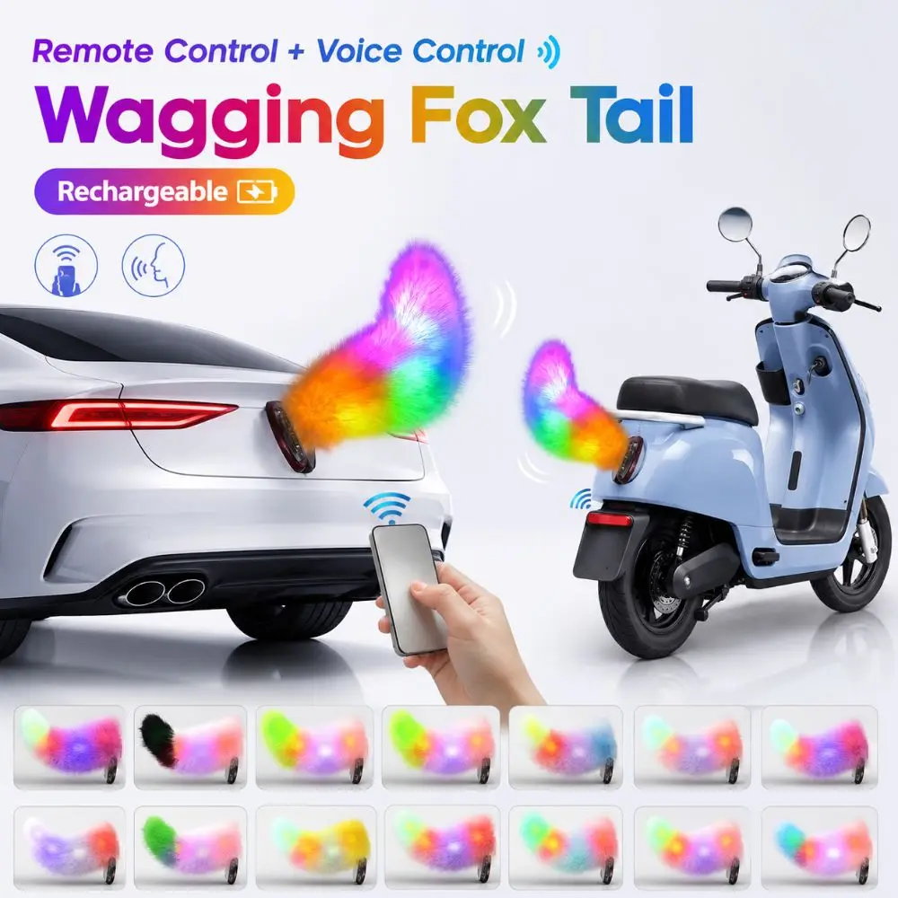 Colorful Lights Remote Control Electric Car Tail Rechargeable Realistic Bicycle Wagging Moving Tail Self-adhesive Fluffy