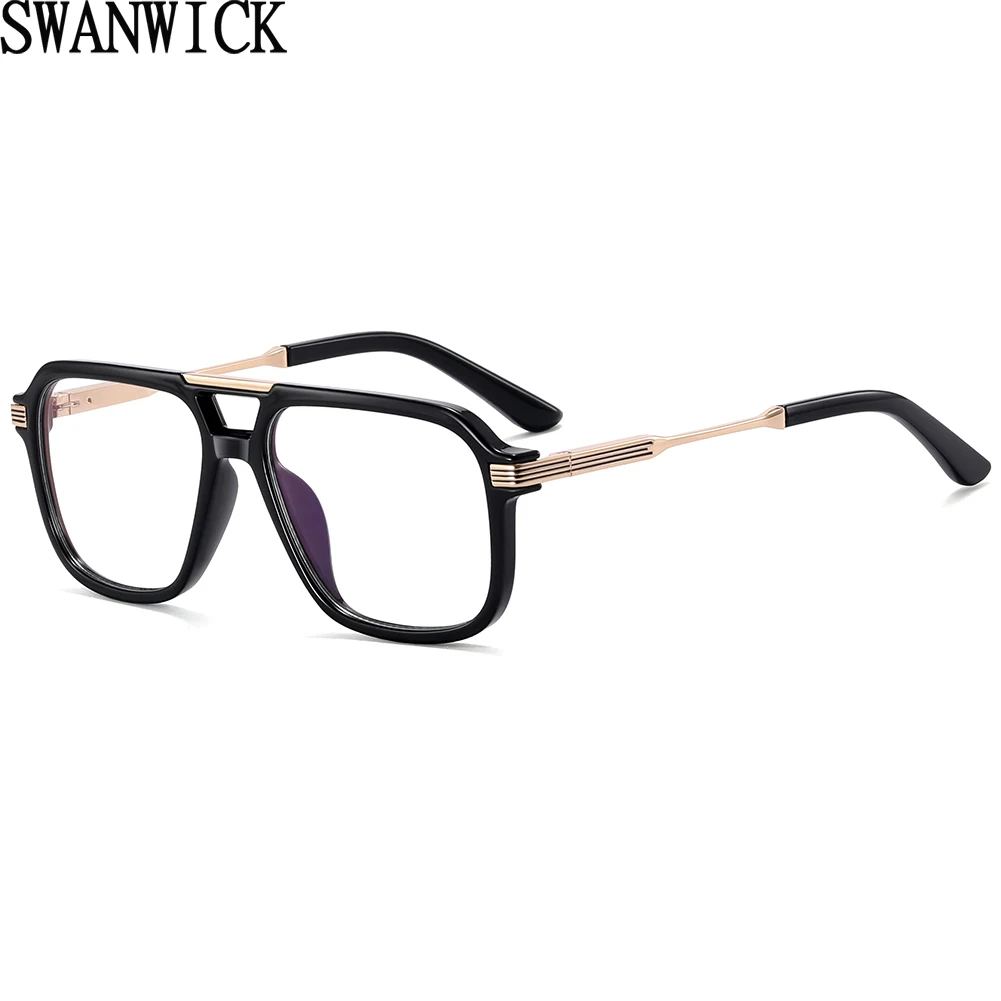 Swanwick-Lunettes bloquant la lumière bleue pour hommes, demi-métal, grand cadre carré, TR90, noir, bleu, lentille transparente, décoration