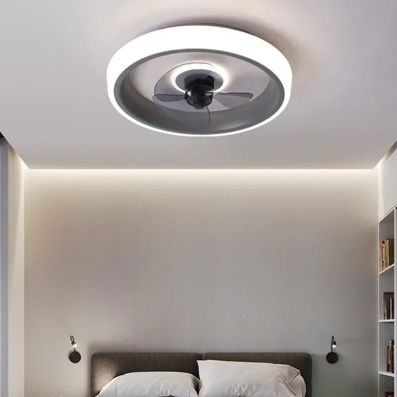 Modern Ceiling Fans Light Bedroom Living Dining Room Invisible Blades Silent Fans Lighting Low Floor Fan Lamp Ventilator D50cm