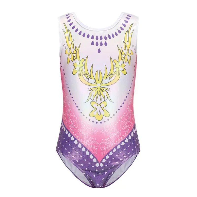 5-12 Years Children Girls Gymnastics Leotard Kids Training Dancewear Unitard Stage Performance Costume Autumn Summer