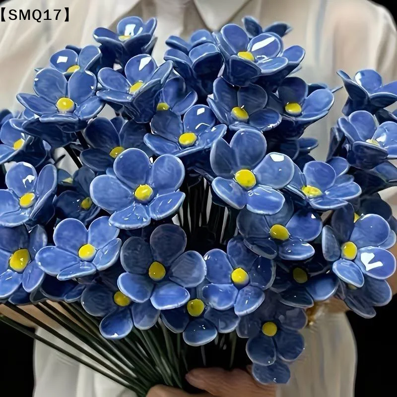 6/8/10pcs Handcrafted Ceramic Forget Never Fades  Ceramic Flowers Home Ornament Indoor And Outdoor Home Decor【SMQ】