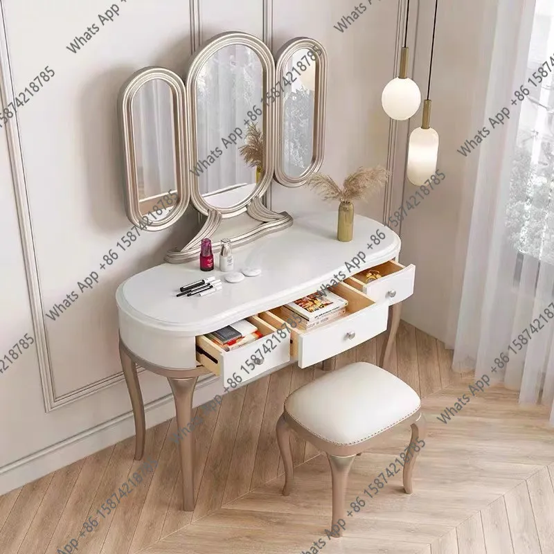 

XFrench Light Luxury Dresser Solid Wood American Modern Simple Bedroom European Dressing Table Storage Cabinet Integrated Table