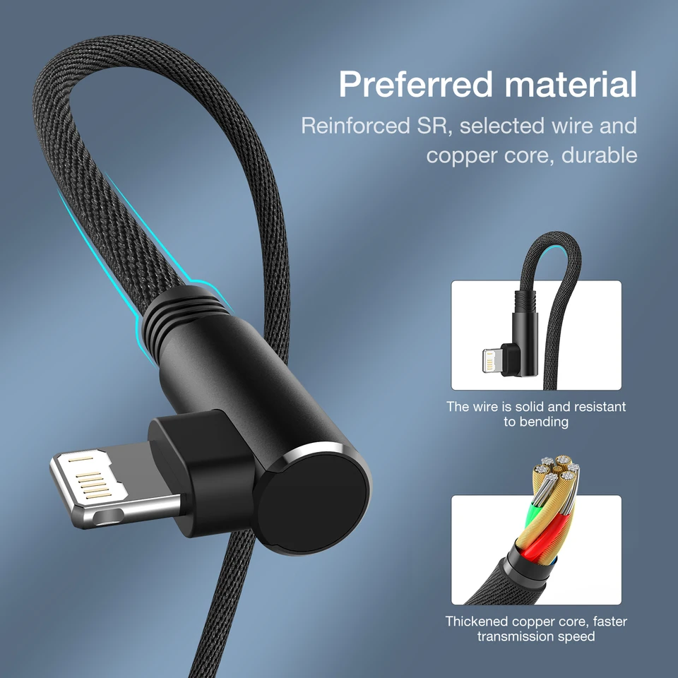 2m 3m 90 Degree Fast Charge USB Cable For iPhone 14 13 12 11 Pro Max XS XR 8 7 6 Plus SE iPad Apple Wire Data Charger Cord 2 3 m, image 4