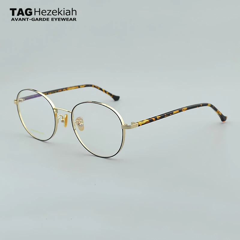 

T10136 Титановая оправа для очков для мужчин, винтажная круглая оправа для очков, корейские очки, ацетатные зеркальные ножки, женские очки