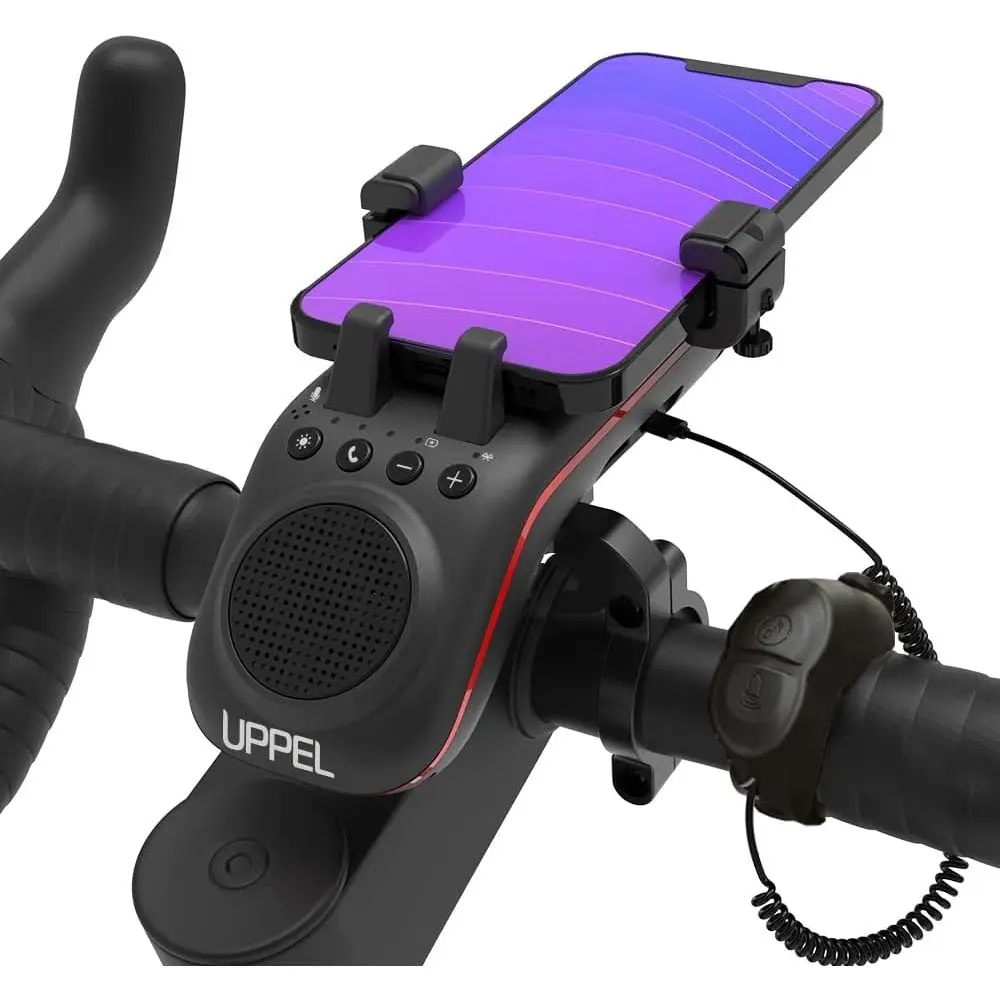 

Multifunctional Bike Phone Holder with 10-in-1 Features: LED Light, Horn, Microphone - Suitable for Road and Mountain Bikes (Bla