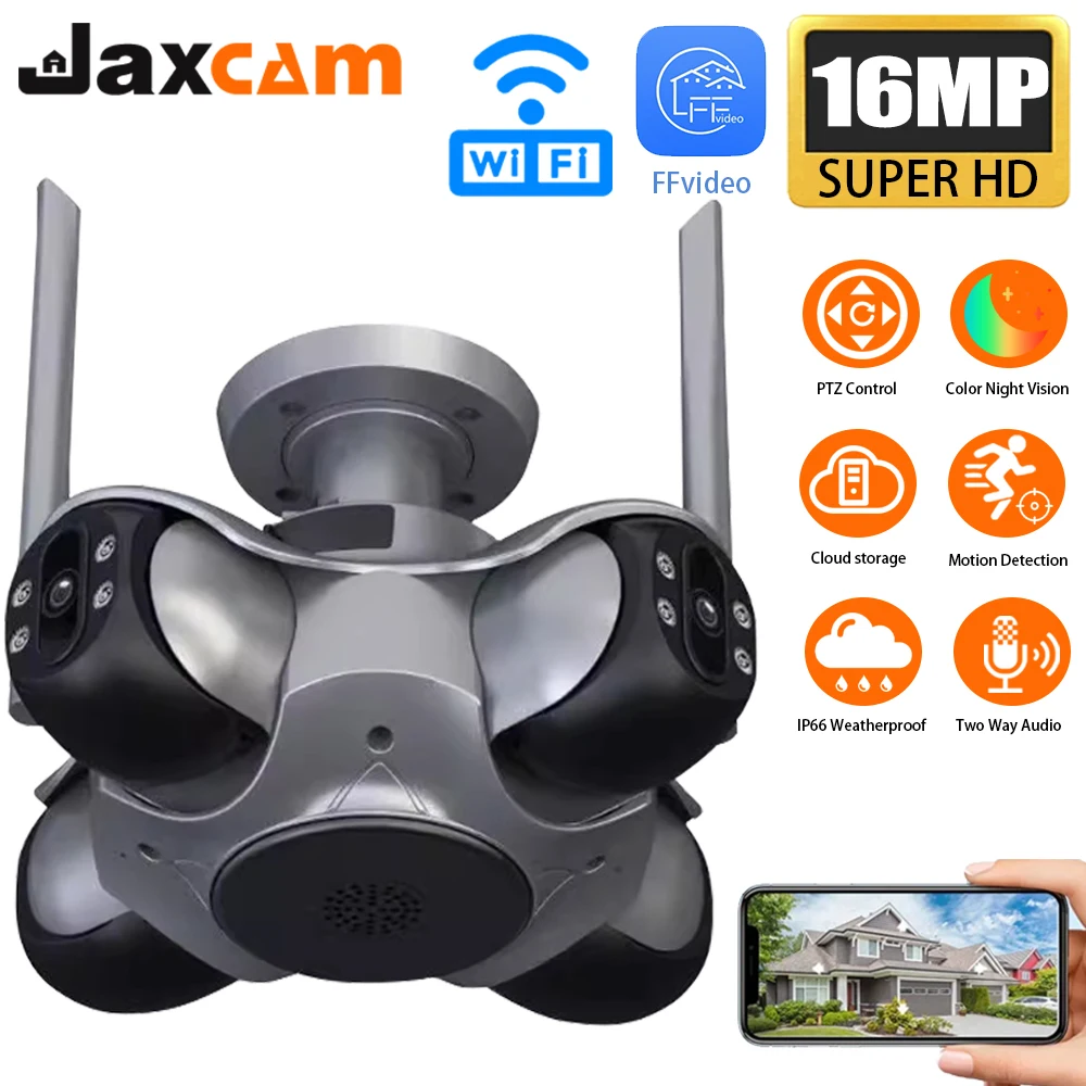 

Jaxcam 10K 16MP Four Screen WiFi Security Camera Wireless CCTV Auto Tracking Smart Four Lens PTZ Surveillance Cam FFVIDEO
