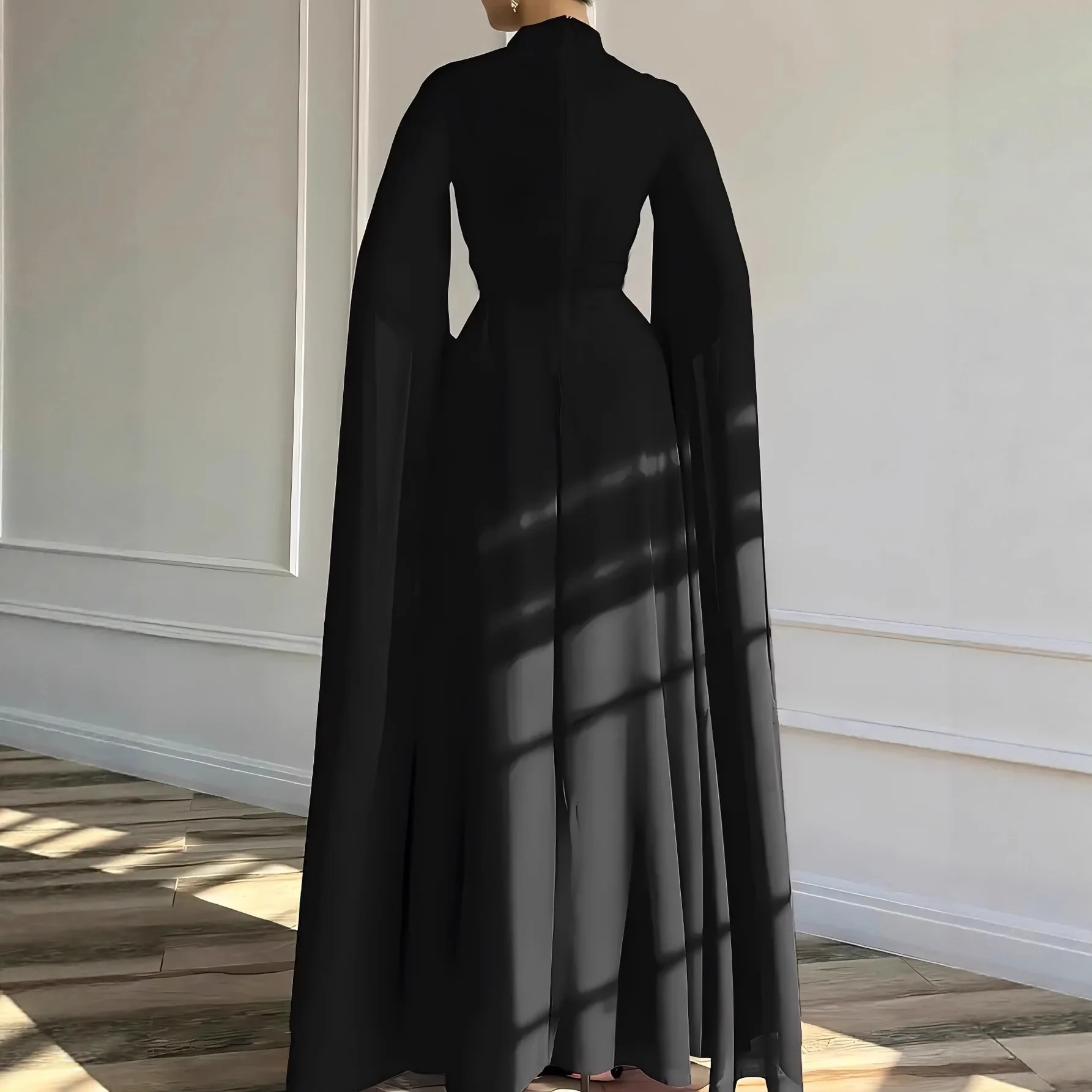 2026 Summer New High Neck Long Sleeve Chiffon Pleated Jumpsuit Wide Leg Pants Elegant Flowing Dress Multiple Colors Available