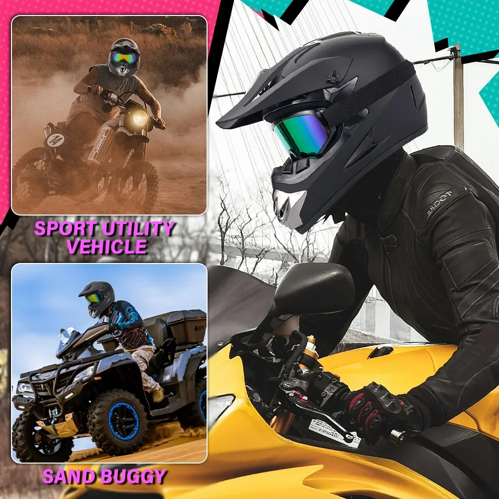 Smlxl Black Matte Dot Off-Road Motorcycle Helmet, Atv Mud Bike Helmet, Utv Off-Road Helmet, Goggles, Gloves, and Face Mask