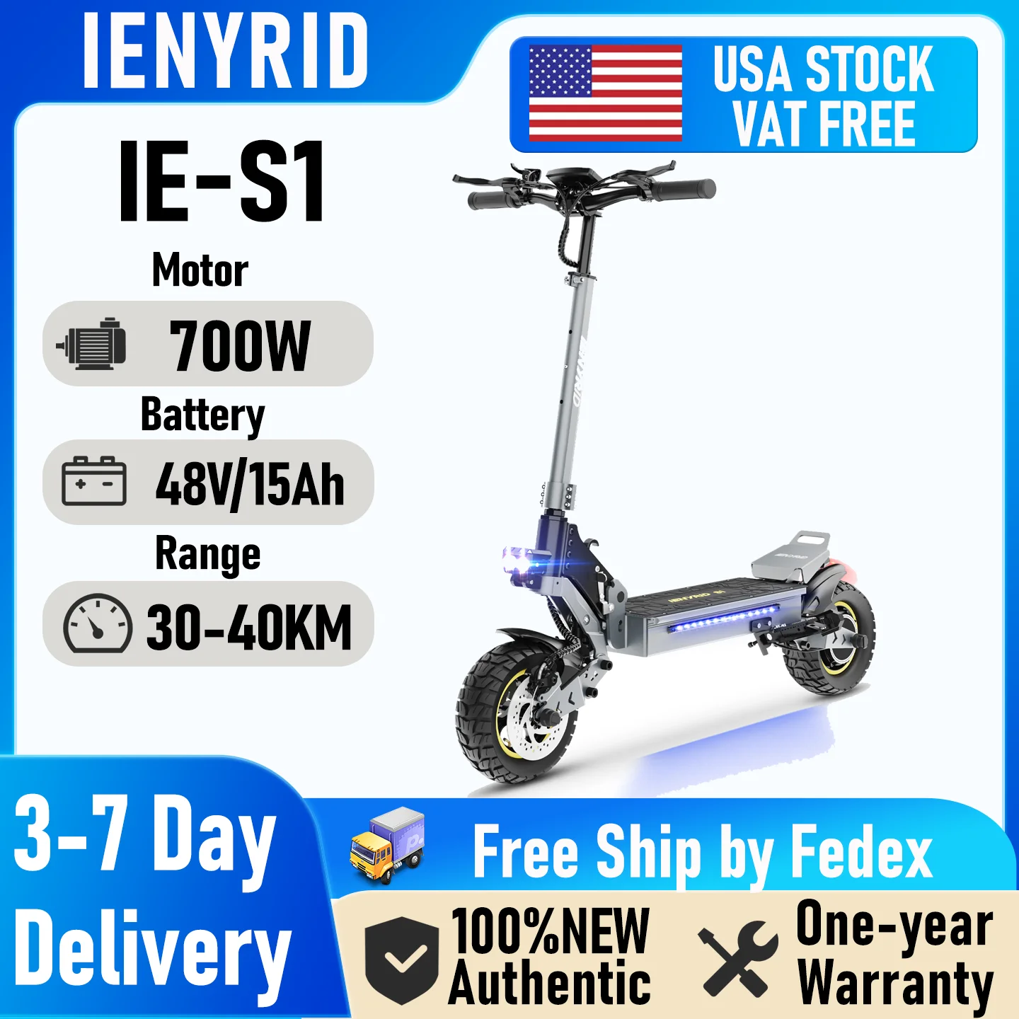 

IENYRID IE-S1 Электрический скутер 800 Вт Двигатель 48V15AH Электронный скутер с литиевой батареей 10-дюймовые внедорожные шины Складные скутеры