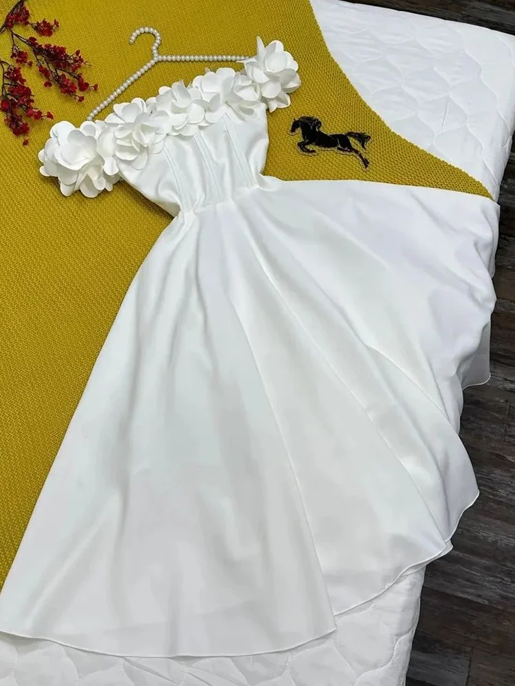 Jirocum Prom Dress Ivoor 3d Bloem Dames Elegant Feest Avondjurk Een Lijn Thee Lengte Eenvoudige Formele Gelegenheid Jurken 2024 Nieuw