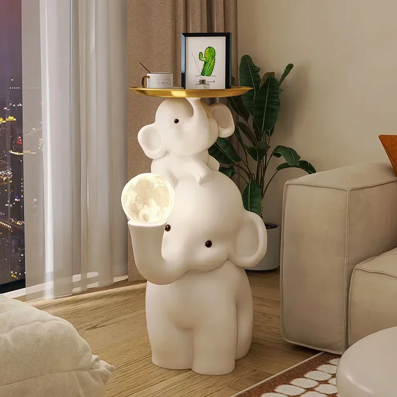 ديكور المنزل الوالدين والطفل الفيل تمثال طاولة جانبية غرفة المعيشة صينية كبيرة المنحوتات الفن طاولات القهوة غرفة ديكور طاولات السرير