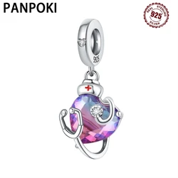 925 Sterling Silver Stethoscope Gradient Heart Pendants Bracelet Charms Fit Women Jewelry Party Beads DIY Fine Gift Accessories