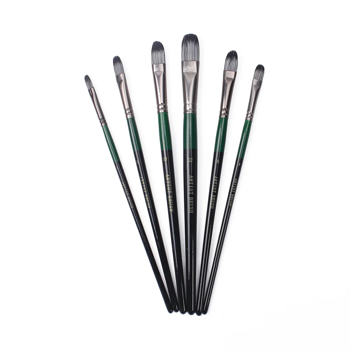 6pcs Nylon Tips Art Paint Brush Set Black Green Handles For Acrylic Oil Gouache Painting Figure Model Rock Body Face Drawing