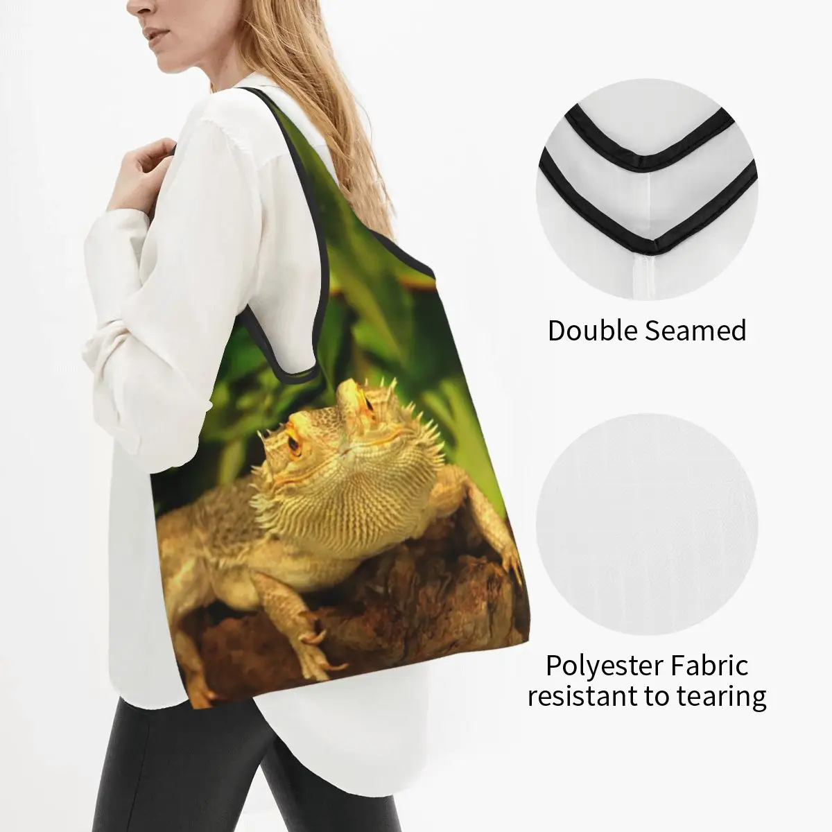 Bearded Dragon Portable Tote Shopping Bags Foldable Shopper Bag Groceries Handbag Shoulder Bag