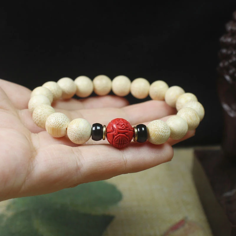

New model of 10mm golden bamboo bracelet with cinnabar accessories and fish-egg pattern Buddhist prayer beads bracelet