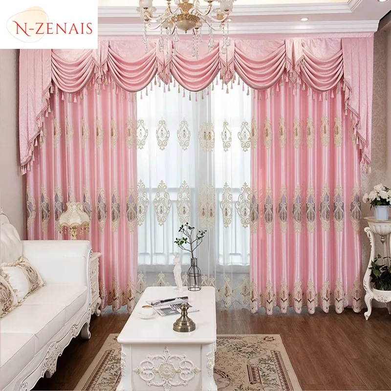 

Custom Size！！European Style Luxury Pink Warm Girl Sunshade Embroidered Elegant Curtains for Living Dining Room Bedroom Decor