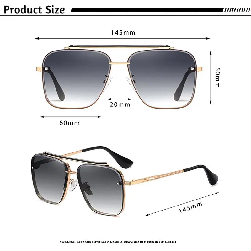 CATERSIDE Retro-Sonnenbrille mit großem Metallrahmen für Herren, flache Oberseite, Doppelbrücke, hochwertige Sonnenbrille für Damen, Party- und Festival-Brillen – Detail 4