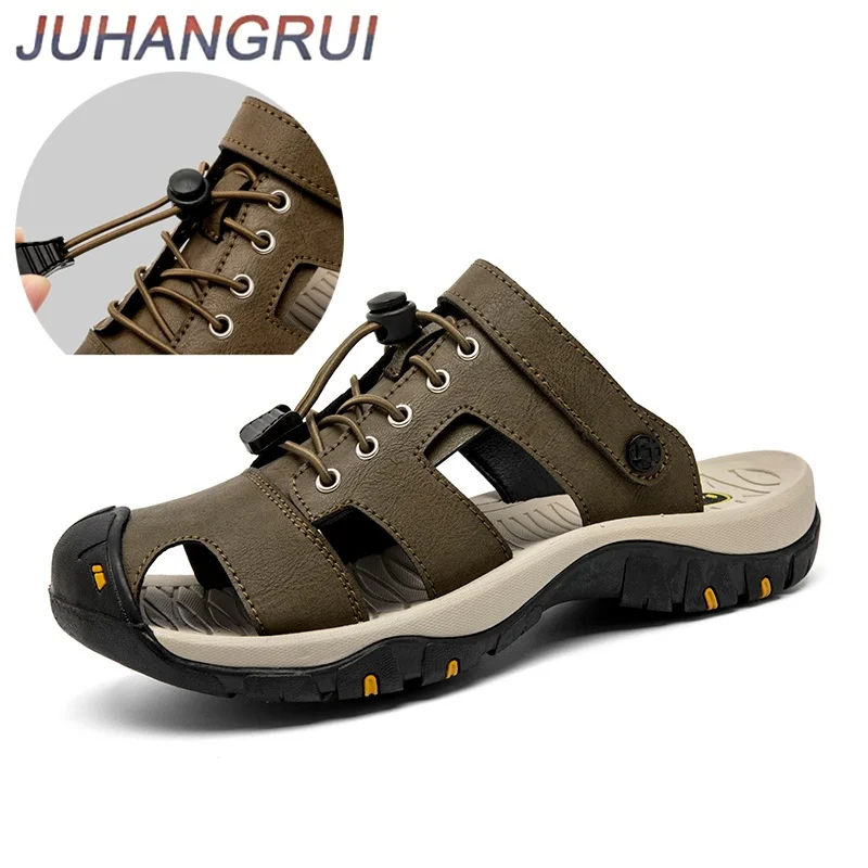 

Summer Men's Sandals Leather Mens Slippers Outdoor Non-slip Casual Sandals Beach Shoes Wading Shoes Roman Sandals Plus Size38-48