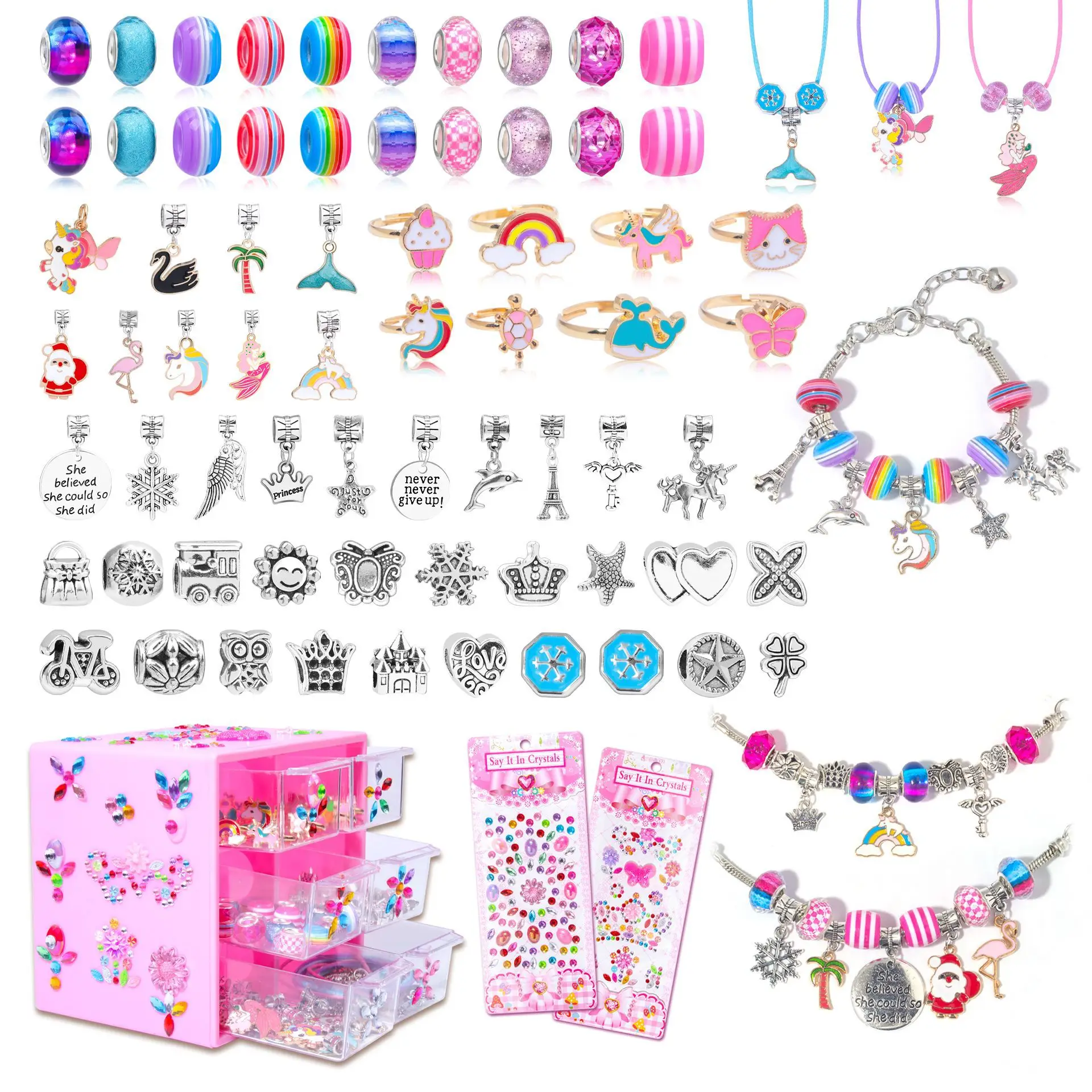 

Best seller in europe and america DIY Charming suit women 76pcs Colorful beads pendant alloy children diy Bracelet