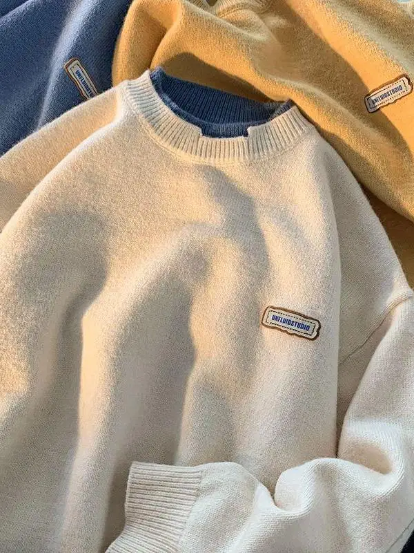 

Мужской зимний вязаный свитер с эффектом двухслойности, свободного кроя, комфортный, в корейском и гонконгском стиле, модный