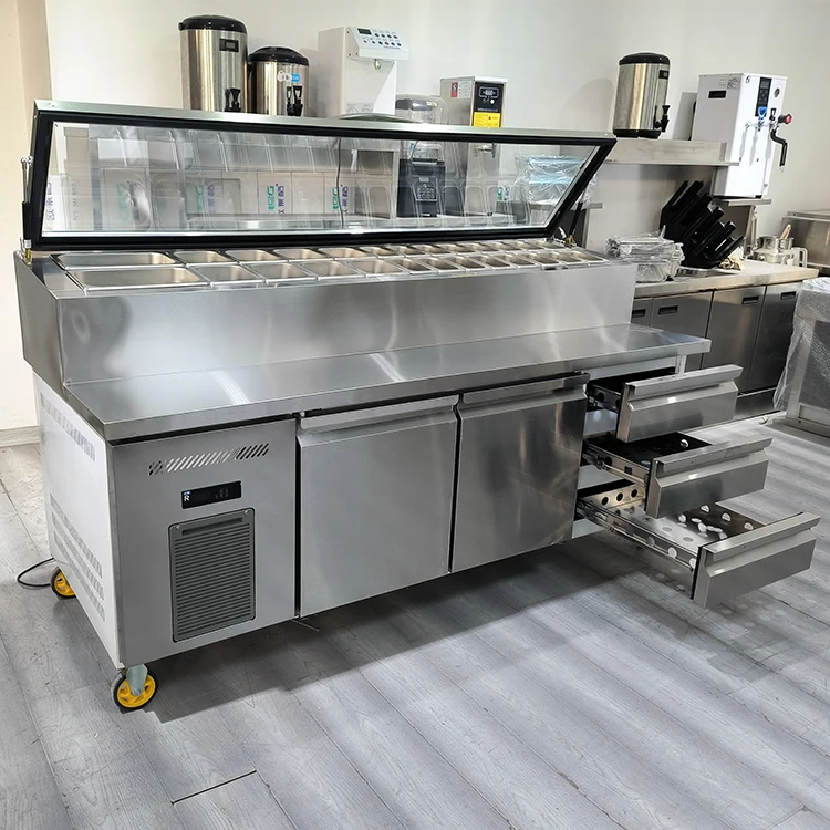 

Refrigerated Sandwich Preparation Table Commercial Pizza Preparation Table Counter Salad Refrigerator
