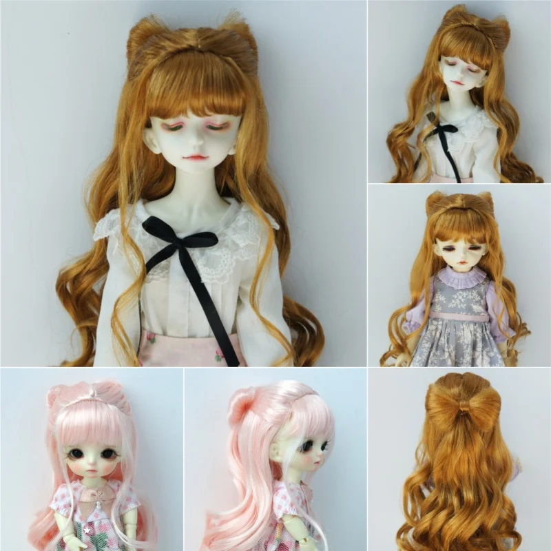 JD436 Pelo largo y rizado con moño de lazo 1/6 1/4 1/3 YOSD MSD SD DOD Pelucas de muñeca BJD de Mohair sintético