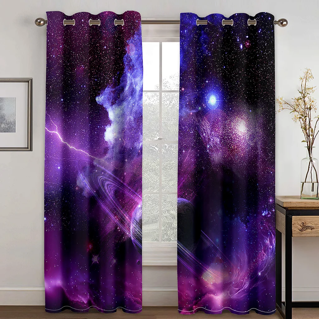 

2 panel Galaxy Universe Star Printed Curtain for Bedroom Semi-blackout Curtain Grommet Top Blinds Window cortinas Free Shipping