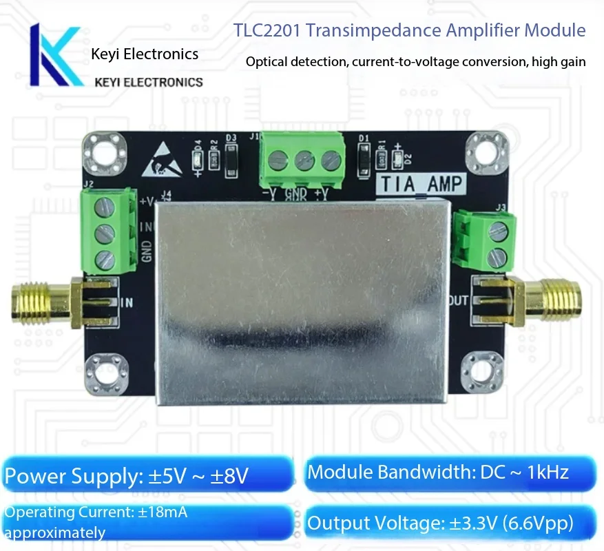 TLC2201 Transimpedance Amplifier Module, TIA for Weak Current Measurement & Photodiode Sensing 0-10V Output