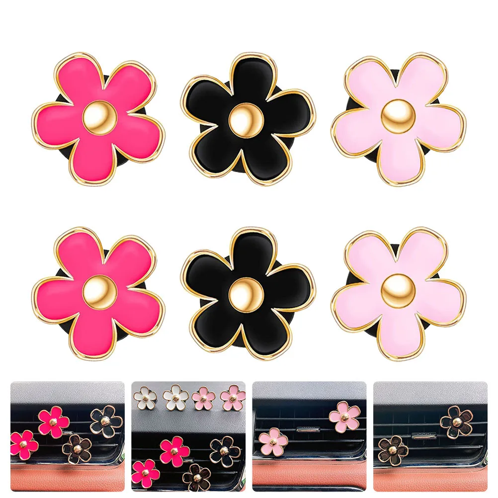 

6pcs Aroma Clips Car Air Conditioning Outlet Clip Decor Alloy Flower Air Vent Decoration Accessories Freshener Clip