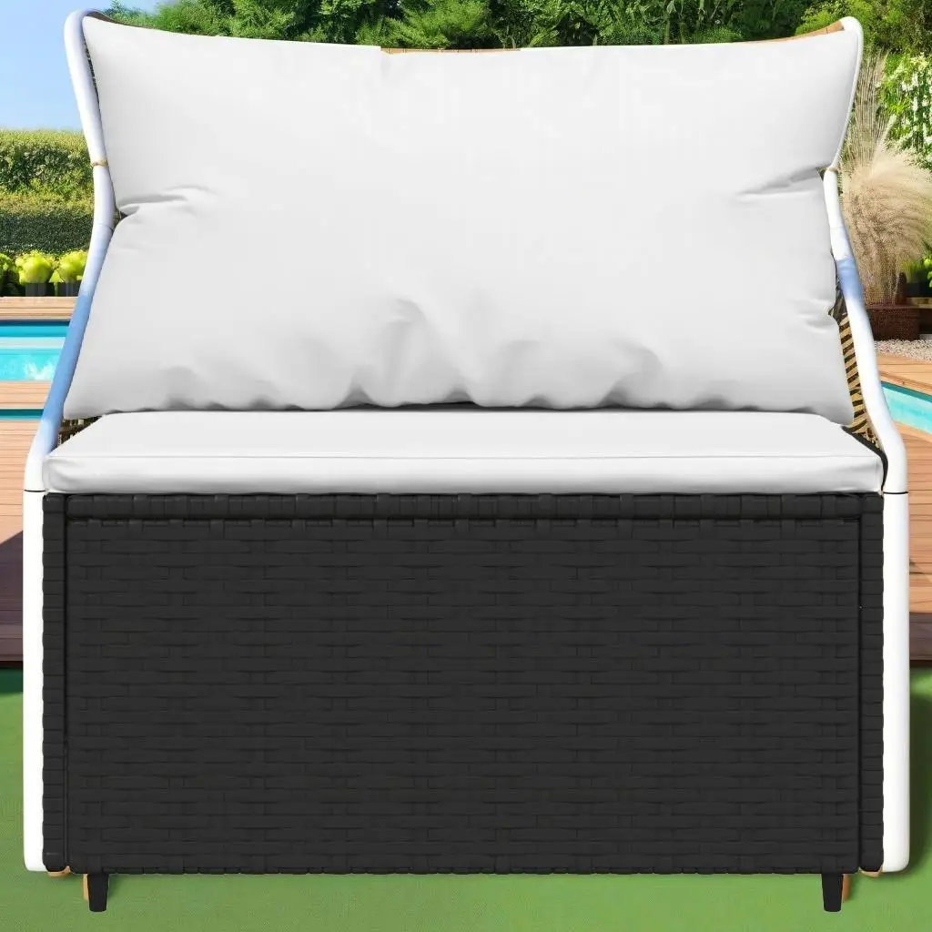 Luxury Black Poly Rattan Middle Patio Sofa with Cushions - Stylish Outdoor Furniture