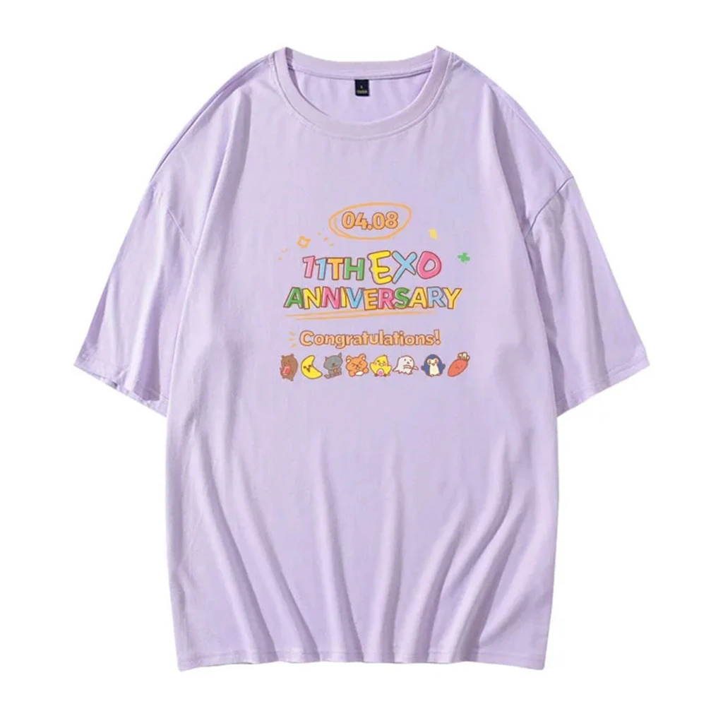 Star Same T-shirt EXO Letter cartoon 11th shirt Child Kpop Shirt Pullovers Women Men Korean Style Autumn Oversized Tshirt